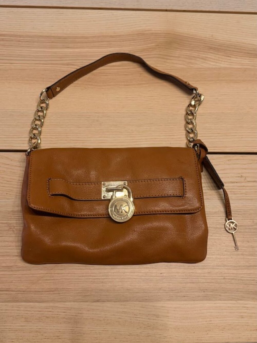 Michael Kors Hamilton Envelope Flap Shoulder Bag Brown with Gold Hardware